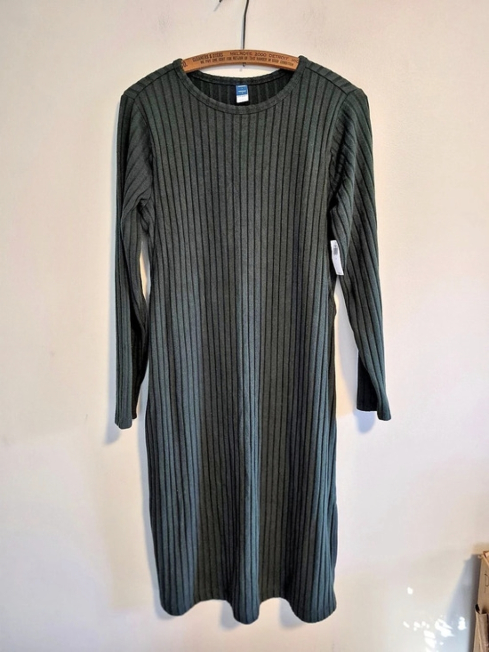 NEW Old Navy Maternity Large Dark Green Ribbed Long Sleeve Midii Dress